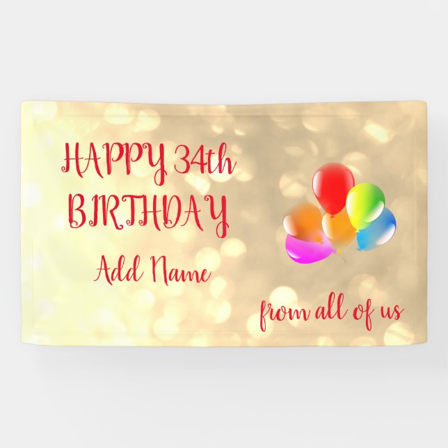 Farbenfrohe Ballondesign Happy 34. Geburtstag Banner (Horizontal)