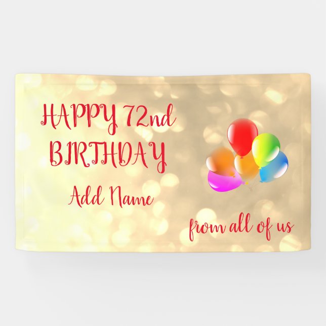 Farbenfrohe Ballondesign Happy 72. Geburtstag Banner (Horizontal)