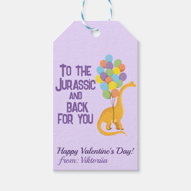 Farbenfrohe Ballons Dino Kids Valentine Schule Geschenkanhänger (Vorderseite)