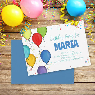 Farbenfrohe Ballons Geburtstagsparty Custom Einladung
