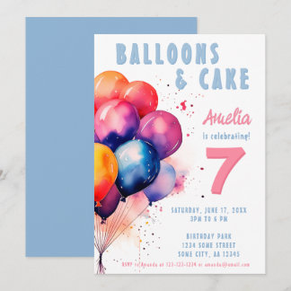 Farbenfrohe Balloons Aquarellfarben Kindergeburtst Einladung