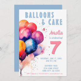 Farbenfrohe Balloons Aquarellfarben Kindergeburtst Einladung