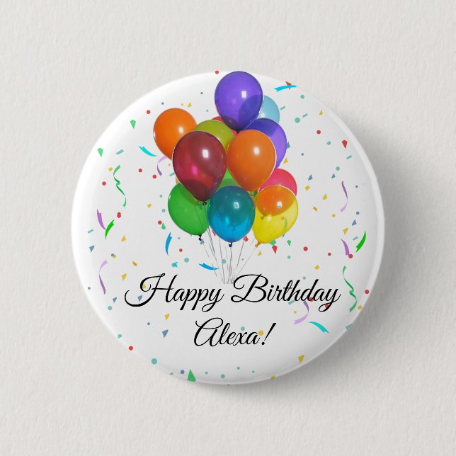 Farbenfrohe Balloons & Confetti Geburtstagsparty B Button (Vorderseite)