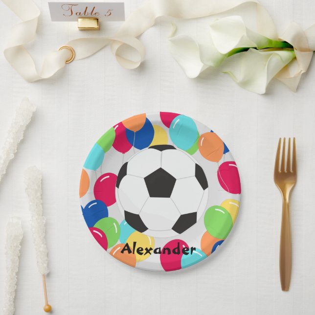 Farbenfrohe Balloons Fußball Spaß Papier Teller (Hochzeit)