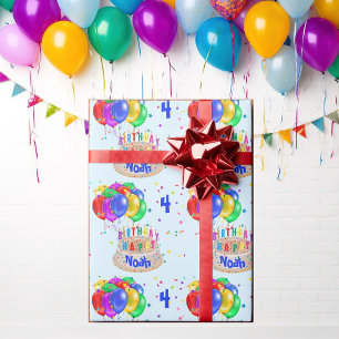 Farbenfrohe Balloons geben Cake Boys Geburtstag ne Geschenkpapier