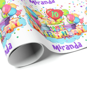 Farbenfrohe Balloons geben dem Alter Geburtstagsge Geschenkpapier