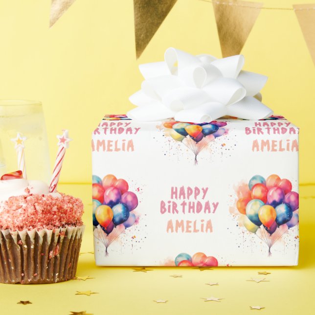 Farbenfrohe Balloons Kinder glücklich Geburtstagsg Geschenkpapier (Geburtstagsparty)