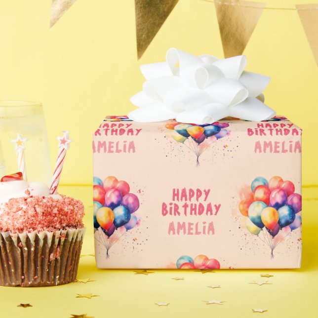 Farbenfrohe Balloons Kinder glücklich Geburtstagsg Geschenkpapier (Geburtstagsparty)