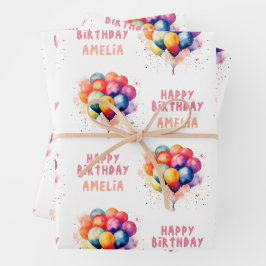 Farbenfrohe Balloons Kinder glücklich Geburtstagsg Geschenkpapier Set