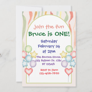 Farbenfrohe Balloons Streamers Geburtstag Minimali Einladung