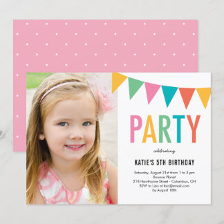 Farbenfrohe Banner Foto Geburtstag Einladung