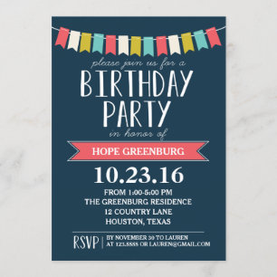 Farbenfrohe Banners Dark Navy Blue Birthday Party Einladung