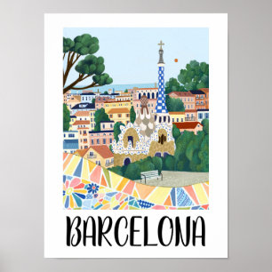 Farbenfrohe Barcelona Spanien Stadtbesichtigung Poster