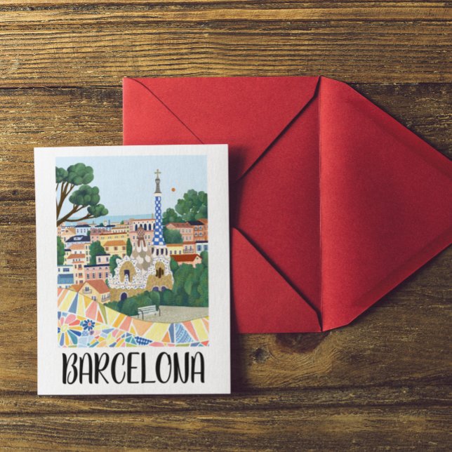 Farbenfrohe Barcelona Spanien Stadtbesichtigung Postkarte (barcelona spain colorful postcard)