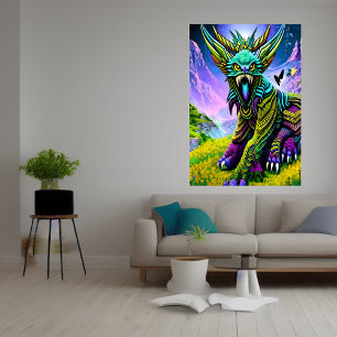 Farbenfrohe Bärenbestie AI Art Poster