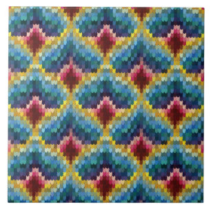 Farbenfrohe Bargello Stickerei Boho Chic Muster Fliese