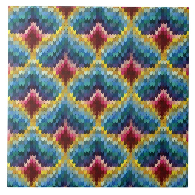 Farbenfrohe Bargello Stickerei Boho Chic Muster Fliese (Vorderseite)