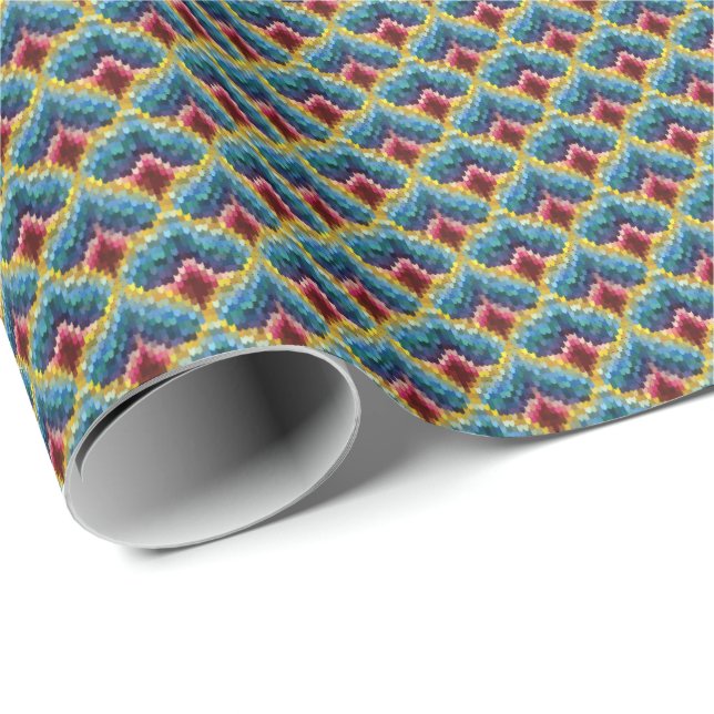 Farbenfrohe Bargello Stickerei Boho Chic Muster Geschenkpapier (Rolleneckpunkt)