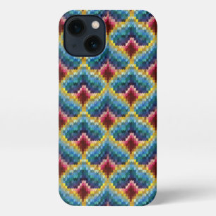 Farbenfrohe Bargello Stickerei Boho Chic Muster iPhone 13 Hülle