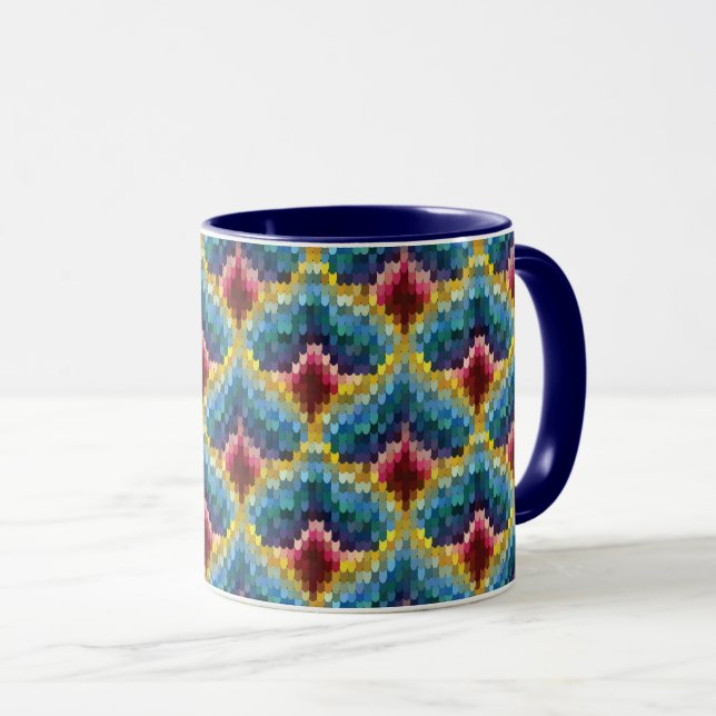 Farbenfrohe Bargello Stickerei Boho Chic Muster Tasse (VorderseiteRechts)