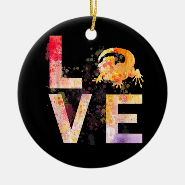 Farbenfrohe bärtige Drachen-Mama gibt Bartdrache Keramik Ornament (Vorne)