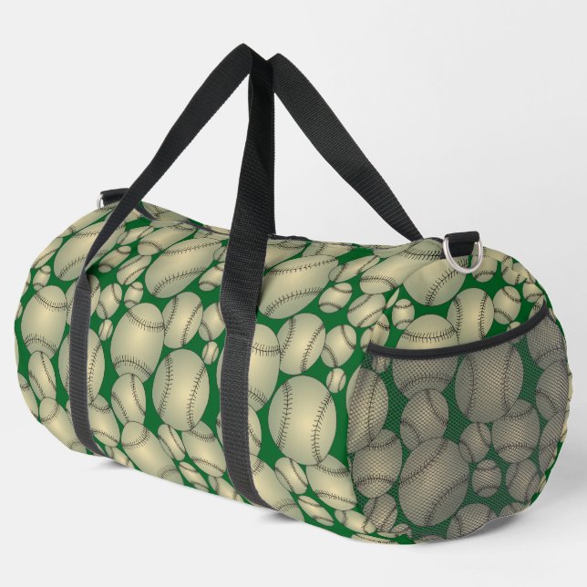 Farbenfrohe Baseballs Muster Grün Duffle Bag (Rechte Ecke)