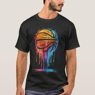 Farbenfrohe Basketball-Basketballkorb T-Shirt