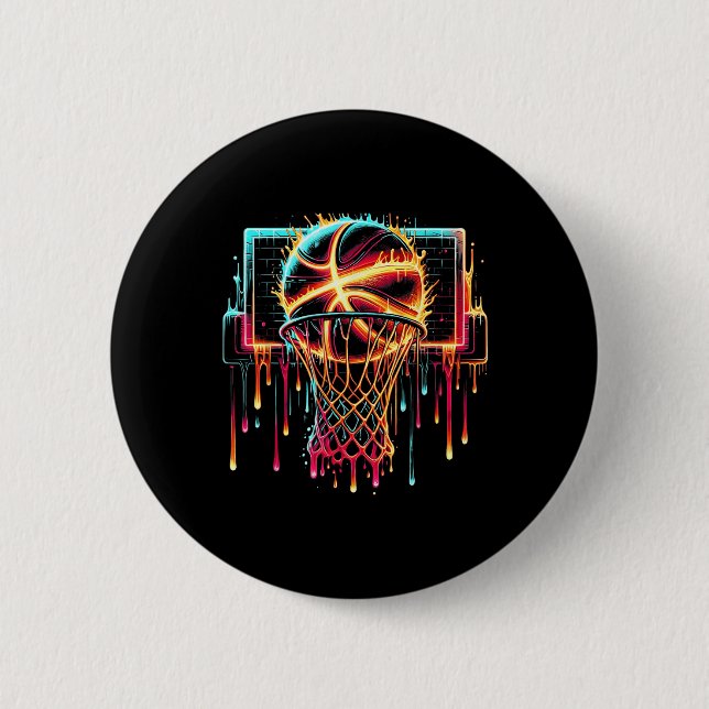 Farbenfrohe Basketball-Drilling Color Splash Hoop  Button (Vorderseite)