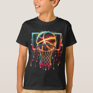 Farbenfrohe Basketball-Drilling Color Splash Hoop T-Shirt
