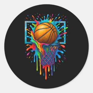Farbenfrohe Basketball Farbe Splash Hoop Netz Slam Runder Aufkleber