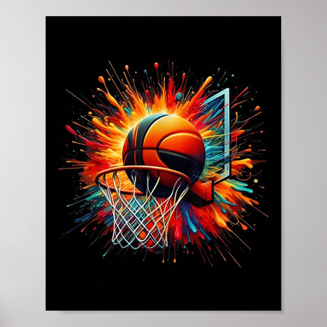 Farbenfrohe Basketball-Gefärbte Krawatte Farbschla Poster (Vorne)