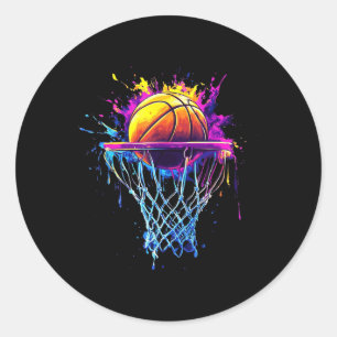 Farbenfrohe Basketball-Gefärbte Krawatte Farbschla Runder Aufkleber