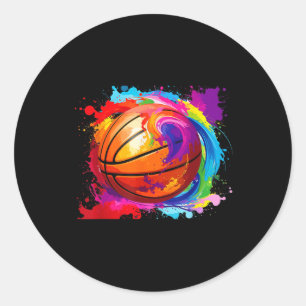 Farbenfrohe Basketball-Gefärbte Krawatte Farbschla Runder Aufkleber