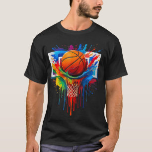 Farbenfrohe Basketball Rainbow Color Splash Hoop N T-Shirt