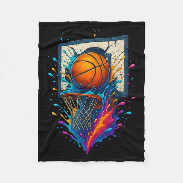 Farbenfrohe Basketball Slam Dunk Splash Hoop Backb Fleecedecke (Vorderseite)