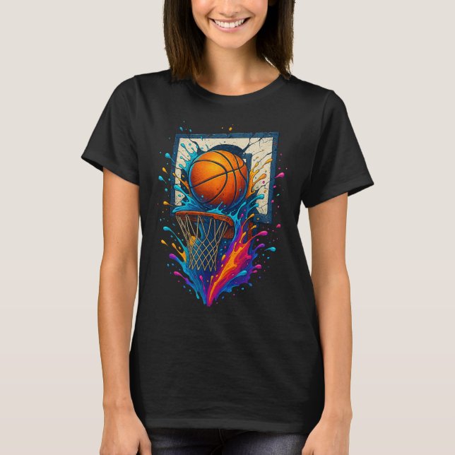 Farbenfrohe Basketball Slam Dunk Splash Hoop Backb T-Shirt (Vorderseite)