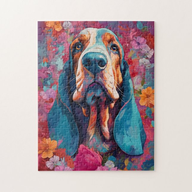 Farbenfrohe Basset Hound Puzzle (Vertikal)
