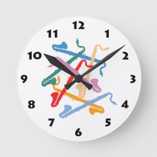 Farbenfrohe Bassklarinette Runde Wanduhr
