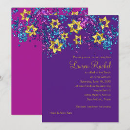 Farbenfrohe Bat Mitzvah Gold Star Glittery Confett Einladung