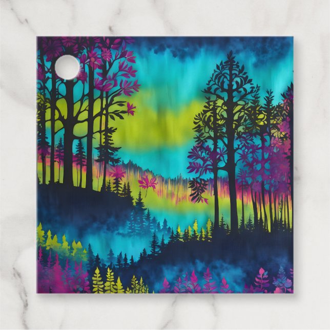 Farbenfrohe Batik Forest Art Geschenketiketts Geschenkanhänger (Vorderseite)