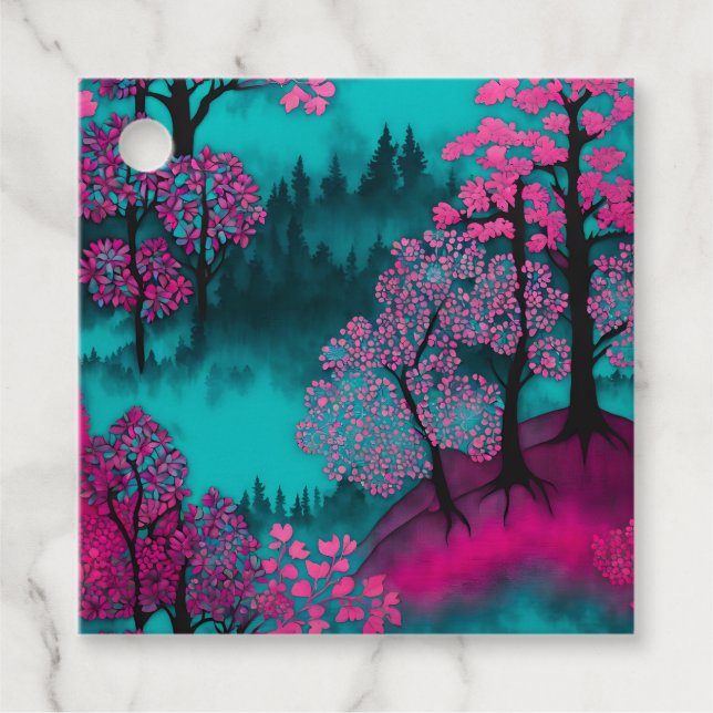 Farbenfrohe Batik Forest Art Geschenketiketts Geschenkanhänger (Vorderseite)