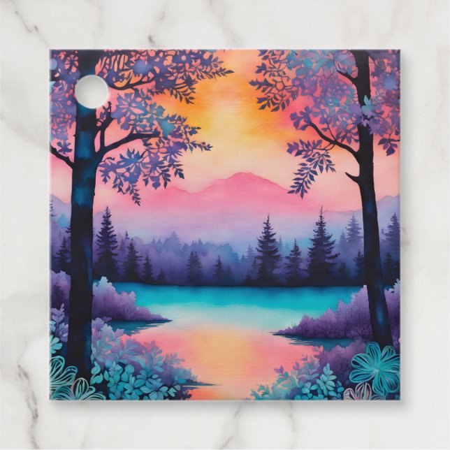 Farbenfrohe Batik Forest Art Geschenketiketts Geschenkanhänger (Vorderseite)