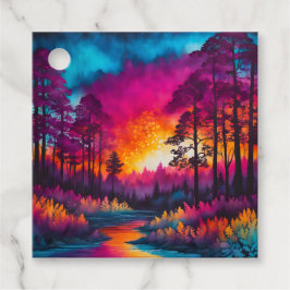 Farbenfrohe Batik Forest Art Geschenketiketts Geschenkanhänger