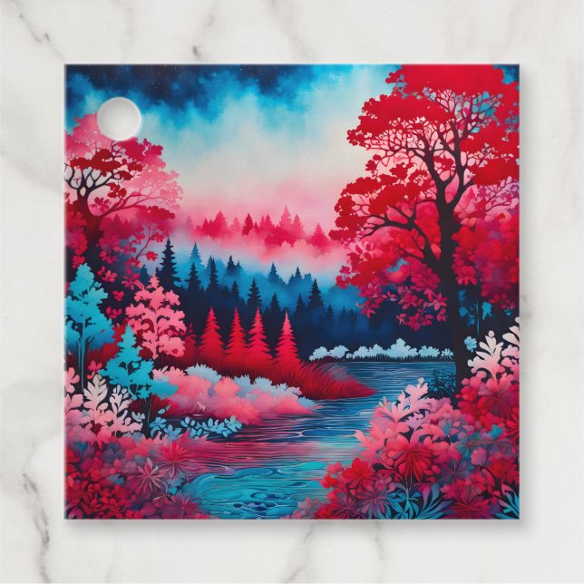 Farbenfrohe Batik Forest Art Geschenketiketts Geschenkanhänger (Vorderseite)