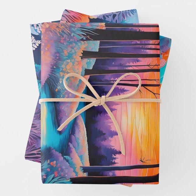 Farbenfrohe Batik Forest Art Wrapping Paper Shees Geschenkpapier Set (Von Creator hochgeladen)