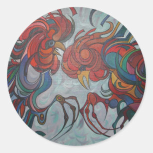 Farbenfrohe Bauernhofrooster Runder Aufkleber