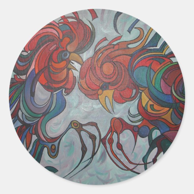 Farbenfrohe Bauernhofrooster Runder Aufkleber (Vorderseite)