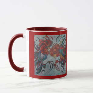 Farbenfrohe Bauernhofrooster Tasse