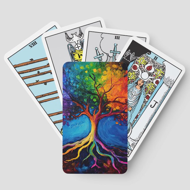 Farbenfrohe Bäume des Lebens Wurzeln Wissen Weishe Spielkarten (Rückseite)