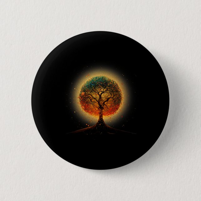Farbenfrohe Bäume Leben ist wirklich gut Baumkunst Button (Vorderseite)